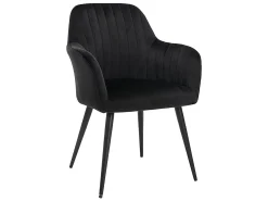 Conjunto de 6 cadeiras com apoios de braços em veludo e metal preto cor preta - ELEANA