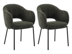 Conjunto de 2 cadeiras com braços em tecido texturizado e metal preto - Verde - ACACILIO