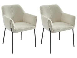 Conjunto de 2 cadeiras com apoios de braço tecido bouclé e metal preto - Creme - AKETI