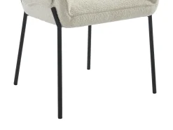 Conjunto de 2 cadeiras com apoios de braço tecido bouclé e metal preto - Creme - AKETI