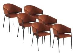 Conjunto de 6 cadeiras com apoios de braço veludo e metal preto, cor terracota ORDIDA