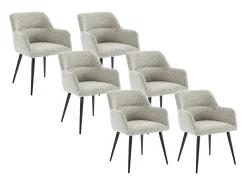 Conjunto de 6 cadeiras com apoios de braço tecido tweed e metal preto cor creme - HEKA