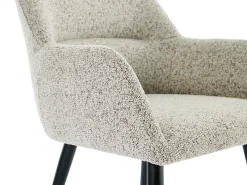 Conjunto de 6 cadeiras com apoios de braço tecido tweed e metal preto cor creme - HEKA