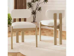 Conjunto de 2 cadeiras de jantar em madeira maciça - 54 x 54 x 79 cm - Estilo moderno - acabamento ondulado - bege + natural