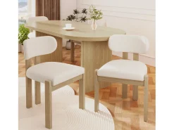 Conjunto de 2 cadeiras de jantar em madeira maciça - 54 x 54 x 79 cm - Estilo moderno - acabamento ondulado - bege + natural