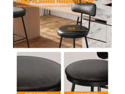 Conjunto de 2 cadeiras de balcão – Preto, couro sintético, altura 65 cm, para cozinha