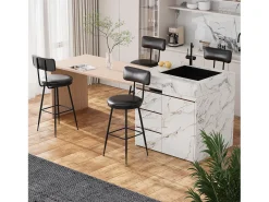 Conjunto de 2 cadeiras de balcão – Preto, couro sintético, altura 65 cm, para cozinha