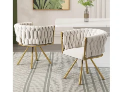 Conjunto de 4 cadeiras de jantar giratórias com braços - 59 x 54 x 72 cm - Veludo - Bege + Dourado