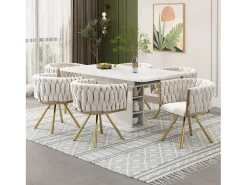 Conjunto de 4 cadeiras de jantar giratórias com braços - 59 x 54 x 72 cm - Veludo - Bege + Dourado