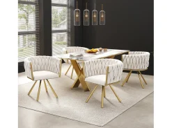 Conjunto de 4 cadeiras de jantar giratórias com braços - 59 x 54 x 72 cm - Veludo - Bege + Dourado
