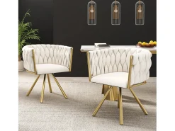 Conjunto de 4 cadeiras de jantar giratórias com braços - 59 x 54 x 72 cm - Veludo - Bege + Dourado