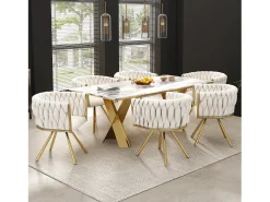Conjunto de 4 cadeiras de jantar giratórias com braços - 59 x 54 x 72 cm - Veludo - Bege + Dourado