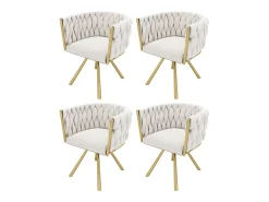 Conjunto de 4 cadeiras de jantar giratórias com braços - 59 x 54 x 72 cm - Veludo - Bege + Dourado