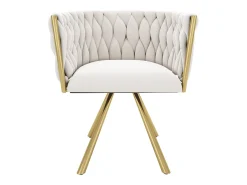 Conjunto de 4 cadeiras de jantar giratórias com braços - 59 x 54 x 72 cm - Veludo - Bege + Dourado