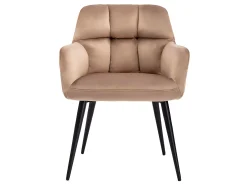 Conjunto de 6 cadeiras de mesa acolchoadas com apoios - Veludo e metal preto. Bege. PEGA