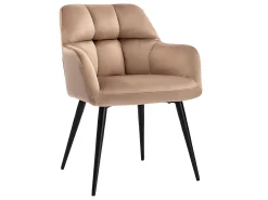 Conjunto de 6 cadeiras de mesa acolchoadas com apoios - Veludo e metal preto. Bege. PEGA