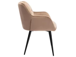 Conjunto de 6 cadeiras de mesa acolchoadas com apoios - Veludo e metal preto. Bege. PEGA