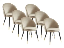 Conjunto de 6 cadeiras de veludo e metal - Bege - MAYLINA