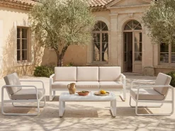 Conjunto de 2 cadeiras de jardim em alumínio - Branco com almofadas bege - LOMIA de MYLIA