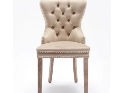 Conjunto de 2 cadeiras de jantar, encosto alto, veludo vintage, botões, estrutura de madeira maciça