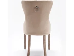Conjunto de 2 cadeiras de jantar, encosto alto, veludo vintage, botões, estrutura de madeira maciça