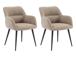 Conjunto de 2 cadeiras de mesa com apoios - Tecido efeito veludo e metal preto. Bege. HEKA