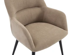 Conjunto de 2 cadeiras de mesa com apoios - Tecido efeito veludo e metal preto. Bege. HEKA