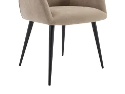 Conjunto de 2 cadeiras de mesa com apoios - Tecido efeito veludo e metal preto. Bege. HEKA