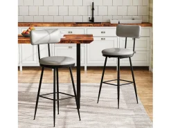Conjunto de 2 cadeiras de bar – cinza, estilo industrial, encosto, couro sintético, altura 65 cm