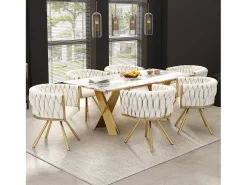 Conjunto de 2 cadeiras de jantar em veludo, giratórias a 360° com base em metal – bege e dourado