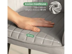 Conjunto de 4 cadeiras de veludo com costuras verticais FLORENCE Cinza com pés pretos