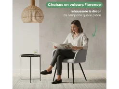 Conjunto de 4 cadeiras de veludo com costuras verticais FLORENCE Cinza com pés pretos