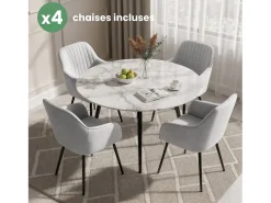 Conjunto de 4 cadeiras de veludo com costuras verticais FLORENCE Cinza com pés pretos