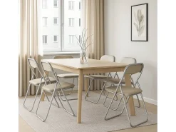 Conjunto de 6 cadeiras dobráveis â€<â€<Marbella, poltrona economizadora de espaço, cadeira de hóspedes, assento de reunião em imitação de couro, 43x47h80 cm, bege