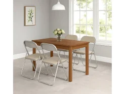 Conjunto de 4 cadeiras dobráveis â€<â€<Marbella, poltrona economizadora de espaço, cadeira de hóspedes, assento de reunião em imitação de couro, 43x47h80 cm, bege
