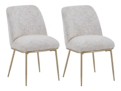 Conjunto de 2 cadeiras em tecido e metal dourado - Creme - DYLORA