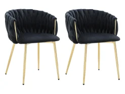 Conjunto de 2 cadeiras em veludo e metal dourado - Preto - ELEGANO