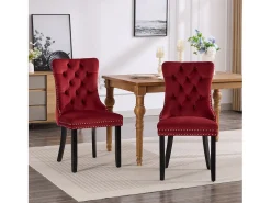 Conjunto de 2 cadeiras em veludo - Pés em madeira e tachas decorativas - Cor bordeaux