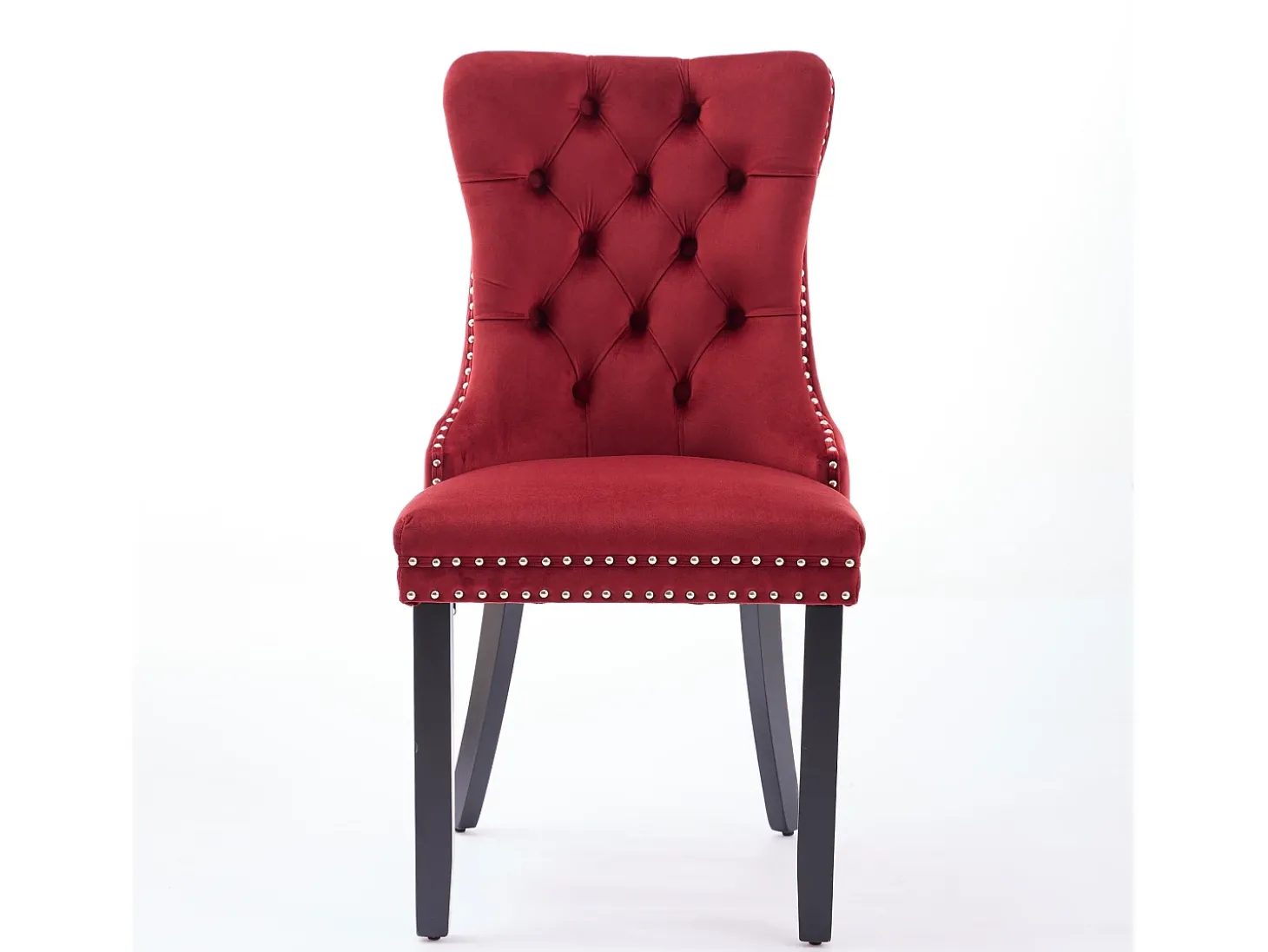 Conjunto de 2 cadeiras em veludo - Pés em madeira e tachas decorativas - Cor bordeaux