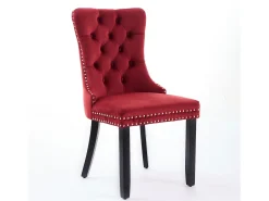 Conjunto de 2 cadeiras em veludo - Pés em madeira e tachas decorativas - Cor bordeaux