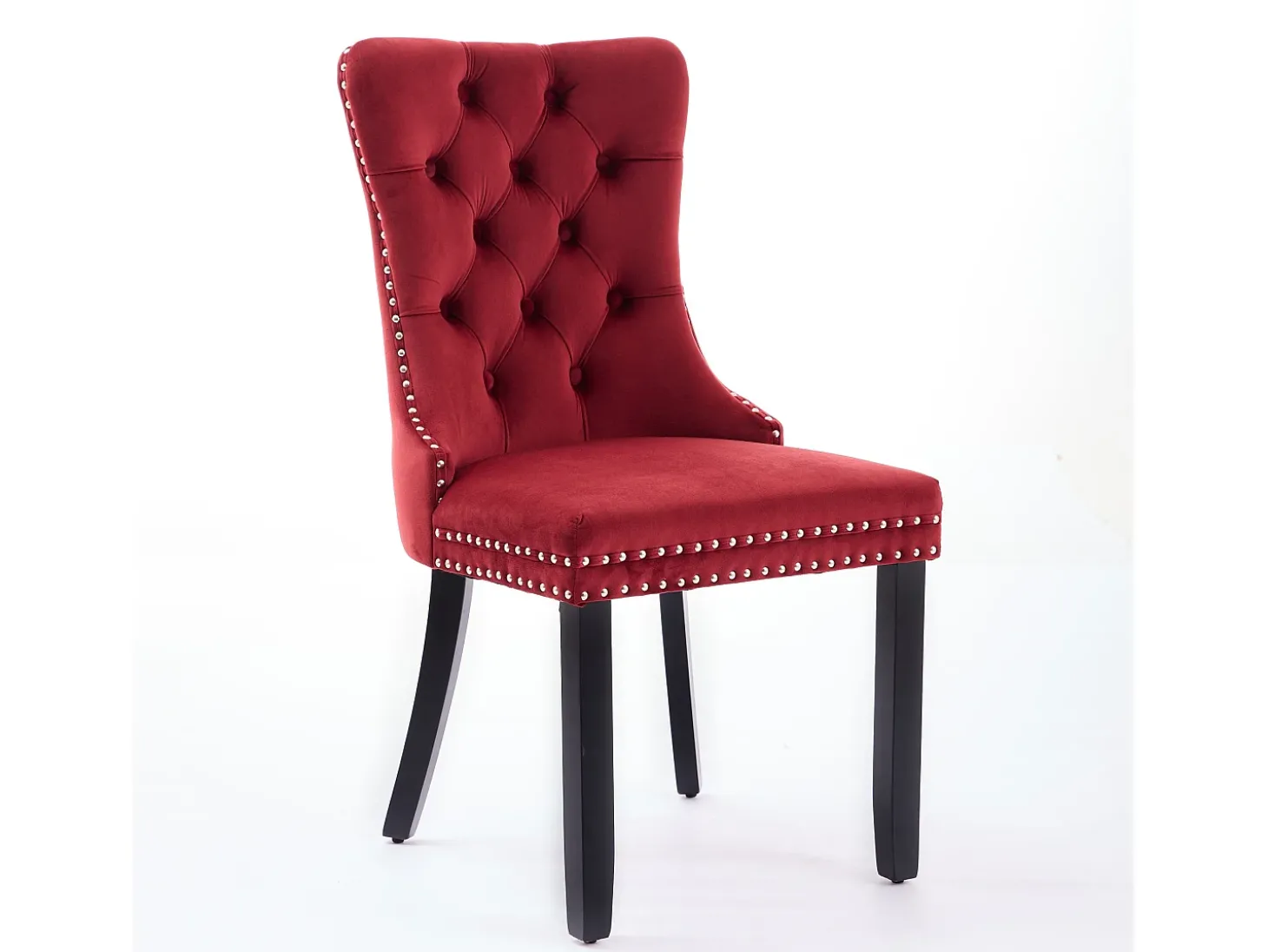 Conjunto de 2 cadeiras em veludo - Pés em madeira e tachas decorativas - Cor bordeaux