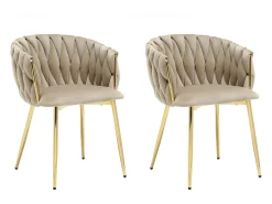 Conjunto de 2 cadeiras em veludo e metal dourado - Bege - ELEGANO