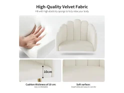Conjunto de 6 cadeiras em veludo - costas em forma de leque - estrutura em ferro banhado a ouro - branco e dourado