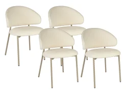 Conjunto de 4 cadeiras em tecido texturizado e metal bege - Creme - VOSINIA