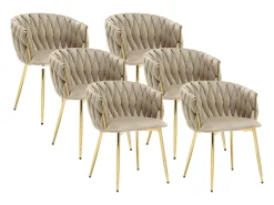 Conjunto de 6 cadeiras em veludo e metal dourado - Bege - ELEGANO