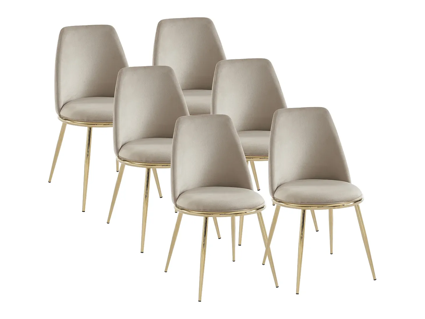 Conjunto de 6 cadeiras estilo art déco em veludo e metal dourado - Bege - NEBINA de Pascal Morabito