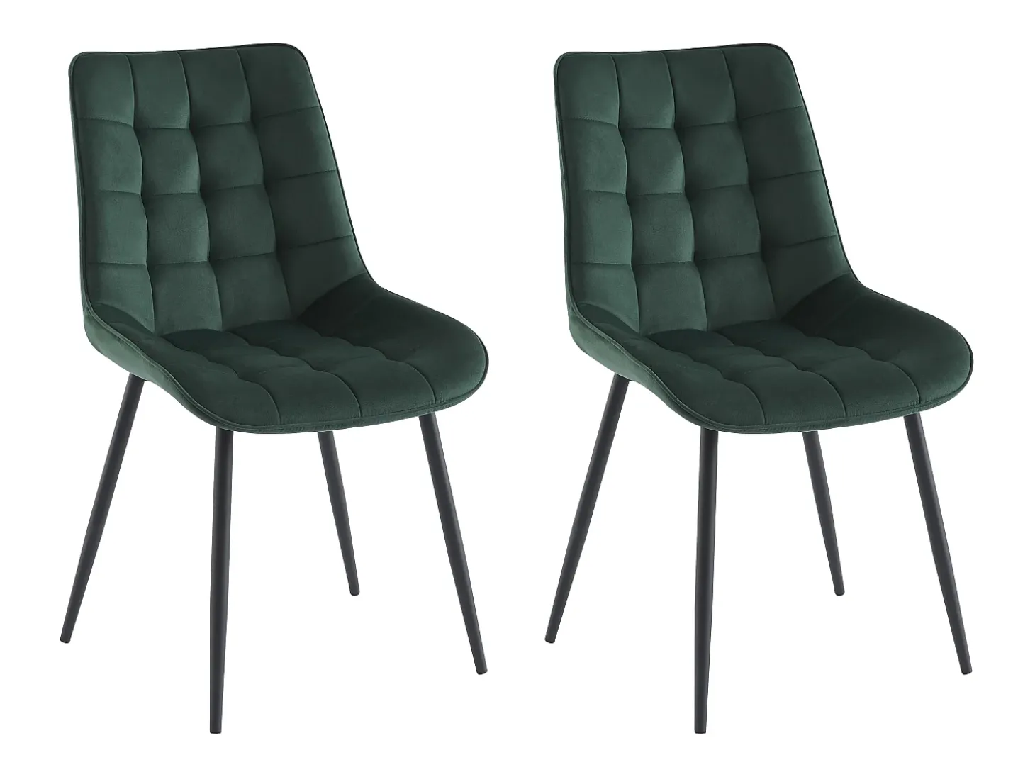 Conjunto de 2 cadeiras estofadas - Veludo e metal preto - Verde - OLLUA