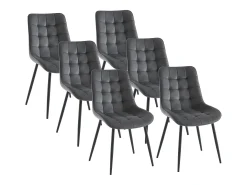 Conjunto de 6 cadeiras estofadas - Veludo e metal preto - Cinza - OLLUA