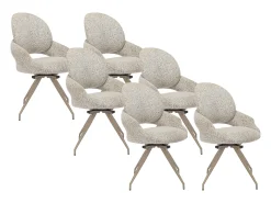 Conjunto de 6 cadeiras giratórias tecido tweed e metal taupe cor creme - VALIANA