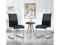 Conjunto de 2 cadeiras para sala de jantar - Linho e couro PU - Pernas metálicas - Preto e cinza - BLITZ